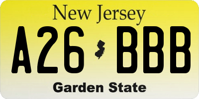 NJ license plate A26BBB