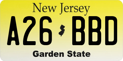 NJ license plate A26BBD