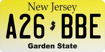 NJ license plate A26BBE