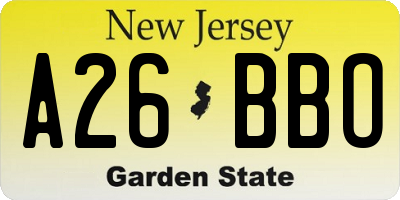 NJ license plate A26BBO