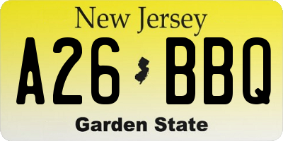 NJ license plate A26BBQ