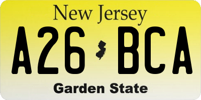 NJ license plate A26BCA