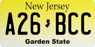 NJ license plate A26BCC
