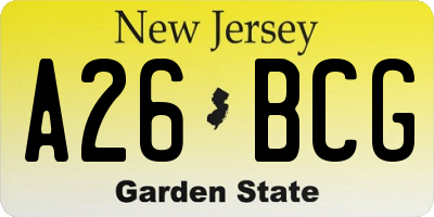 NJ license plate A26BCG