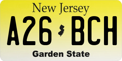 NJ license plate A26BCH