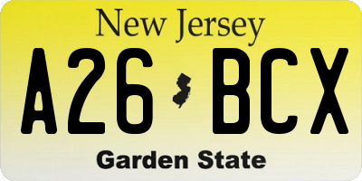 NJ license plate A26BCX
