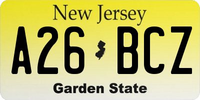 NJ license plate A26BCZ