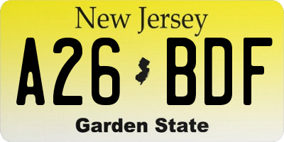 NJ license plate A26BDF