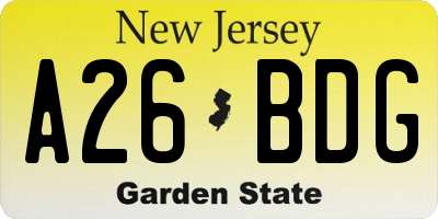NJ license plate A26BDG