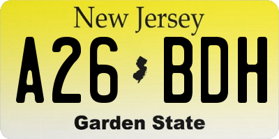 NJ license plate A26BDH