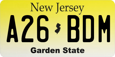 NJ license plate A26BDM