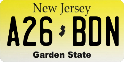 NJ license plate A26BDN
