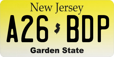 NJ license plate A26BDP