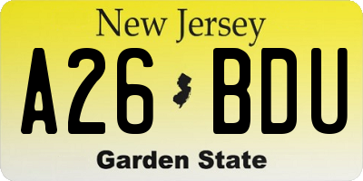 NJ license plate A26BDU