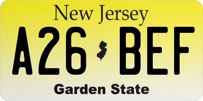 NJ license plate A26BEF