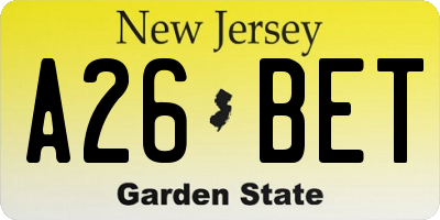 NJ license plate A26BET