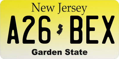 NJ license plate A26BEX