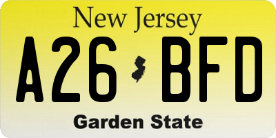 NJ license plate A26BFD