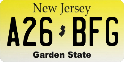 NJ license plate A26BFG