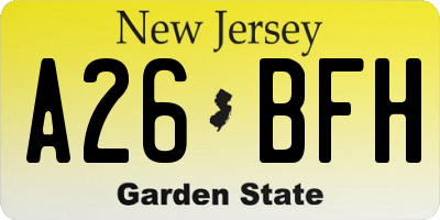 NJ license plate A26BFH