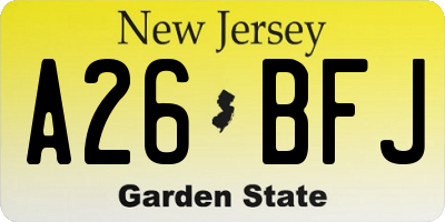 NJ license plate A26BFJ