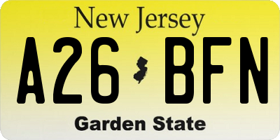 NJ license plate A26BFN