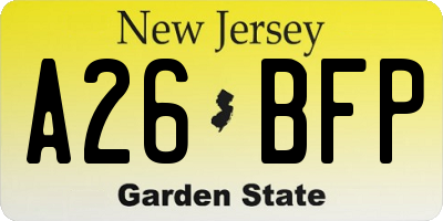 NJ license plate A26BFP
