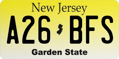 NJ license plate A26BFS