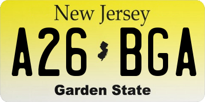 NJ license plate A26BGA