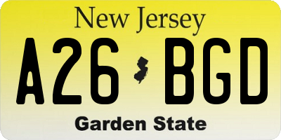 NJ license plate A26BGD