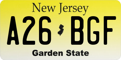 NJ license plate A26BGF