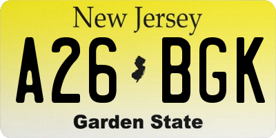 NJ license plate A26BGK