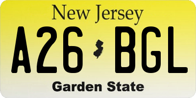 NJ license plate A26BGL