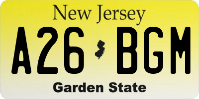 NJ license plate A26BGM