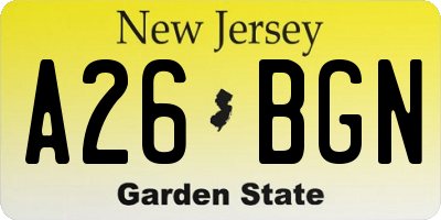 NJ license plate A26BGN