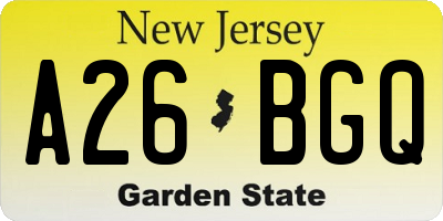 NJ license plate A26BGQ