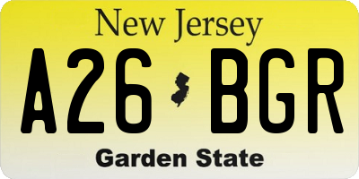 NJ license plate A26BGR