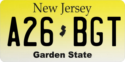 NJ license plate A26BGT