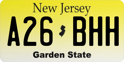 NJ license plate A26BHH