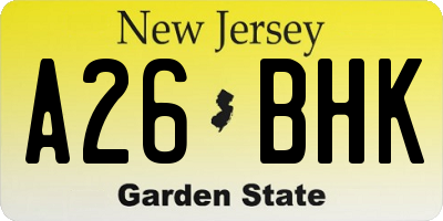 NJ license plate A26BHK