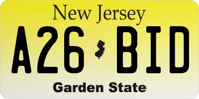 NJ license plate A26BID