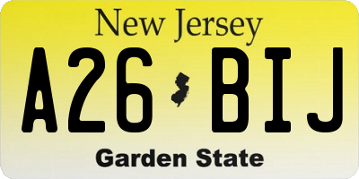 NJ license plate A26BIJ