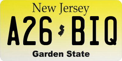 NJ license plate A26BIQ