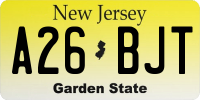 NJ license plate A26BJT