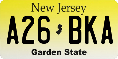 NJ license plate A26BKA