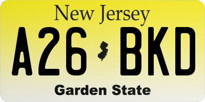 NJ license plate A26BKD
