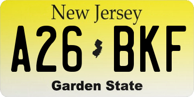 NJ license plate A26BKF