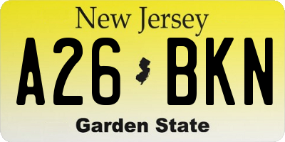 NJ license plate A26BKN