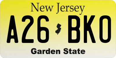 NJ license plate A26BKO