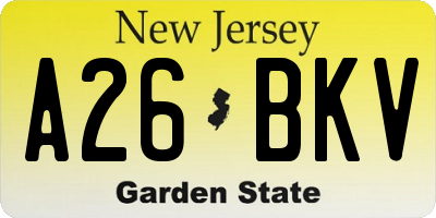 NJ license plate A26BKV